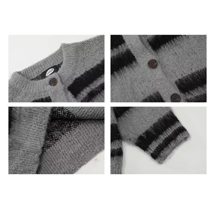 Women Cozy Knit Cardigan with Stripes Mune Fashion