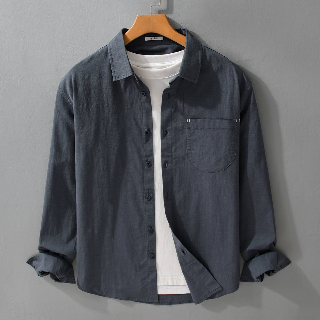 Men's layering shirt in overshirt style made of cotton-linen with Kent collar and applied round pocket Mune Fashion