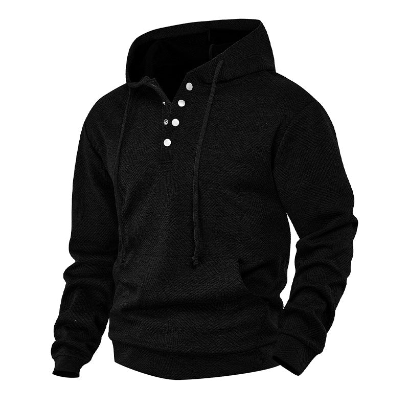 Men's hoodie with Henley button placket, textured knit & kangaroo pocket Mune Fashion