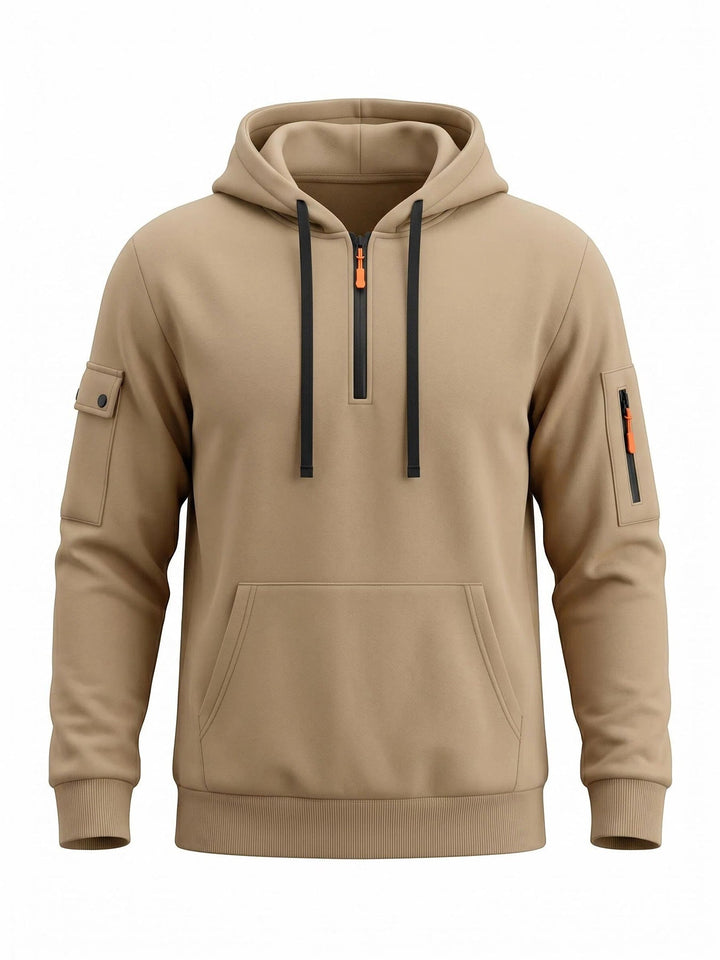 Men's hoodie with half zipper and utility arm pocket Mune Fashion