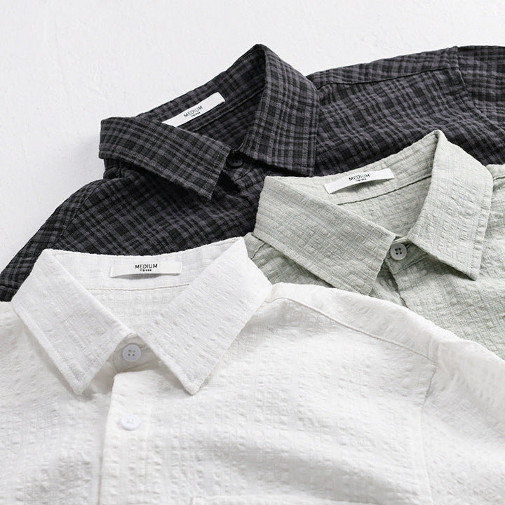 Men's cotton structured shirt in layering look with chest pocket and Kent collar Mune Fashion