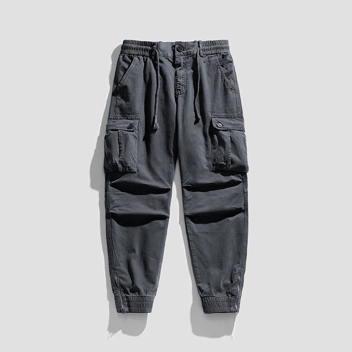 Herren Funktionale Cargohose im Joggerstil mit Tunnelzugbund, aufgesetzten Klapptaschen und Reißverschluss-Saum Mune Fashion