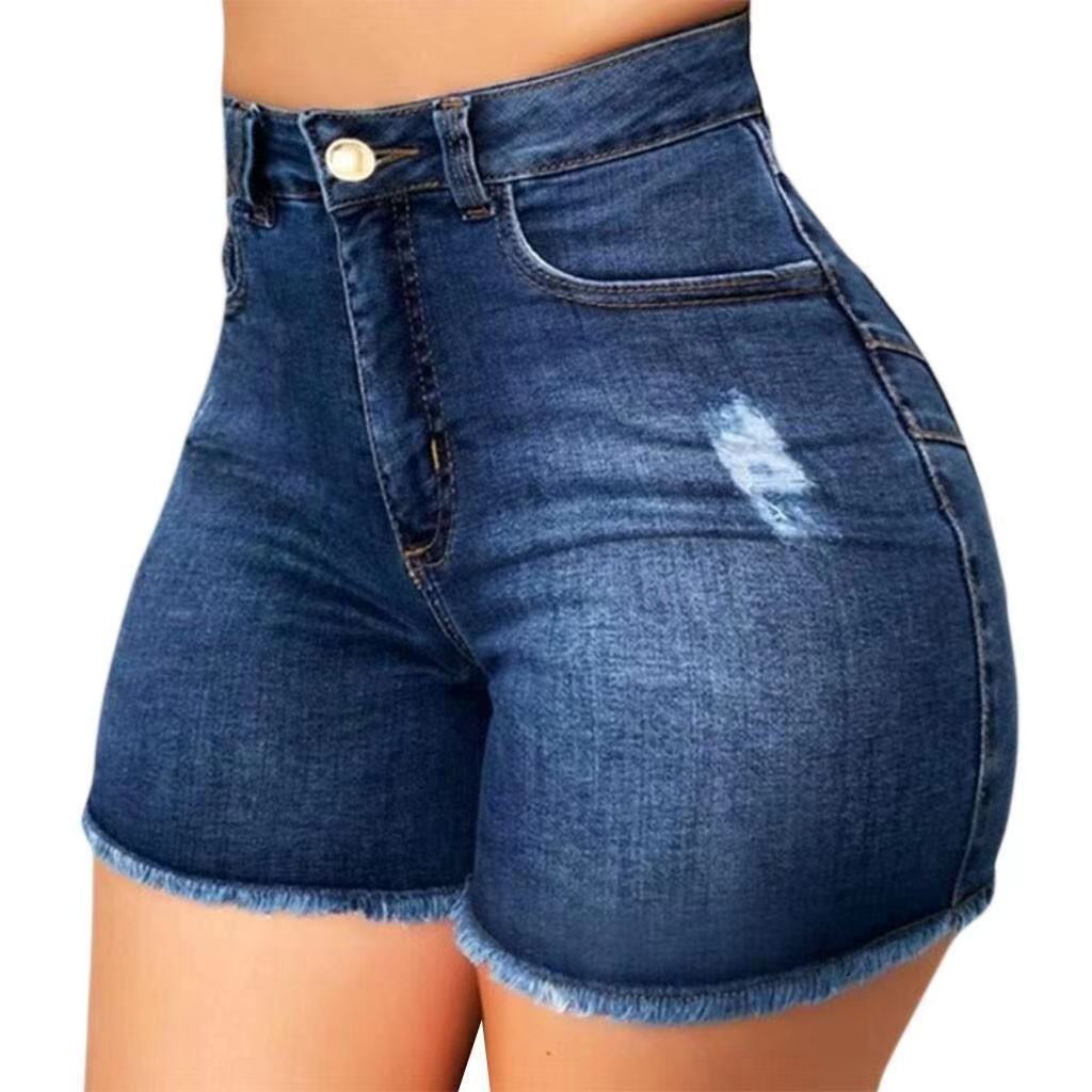 Women's High-Waisted Denim Shorts with Frayed Hem