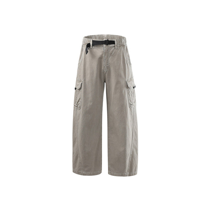 Herren Lässige weite Canvas-Cargo-Hose mit elastischem Tunnelzugbund und integriertem Webgürtel Mune Fashion