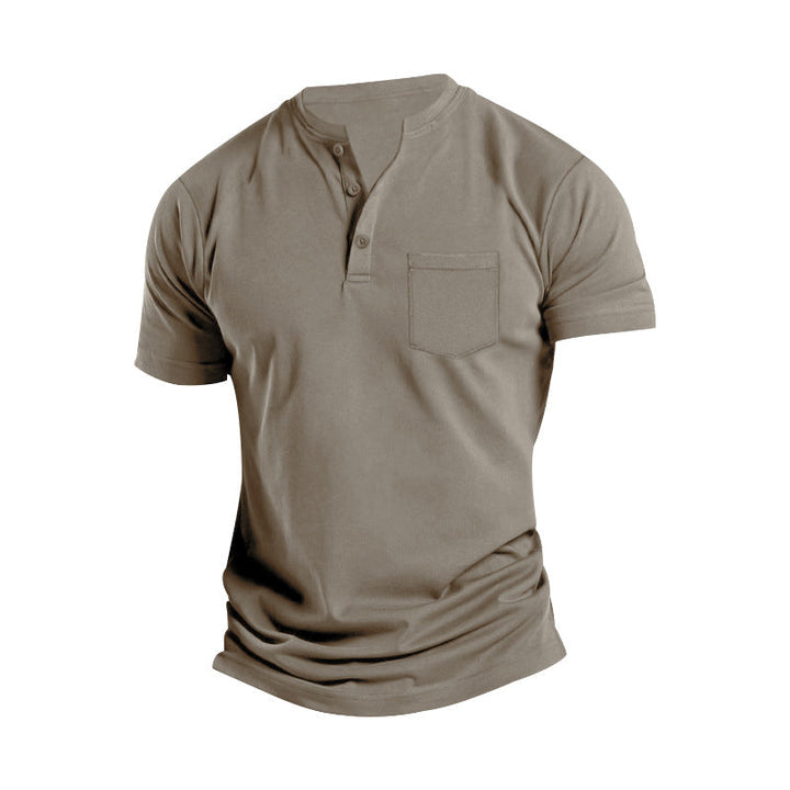 Men's breathable cotton-elastane short sleeve Henley with chest pocket Mune Fashion