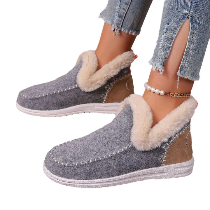 Ladies Padded Short Boot Slippers with Faux Fur Collar and Non-Slip Rubber Sole Mune Fashion