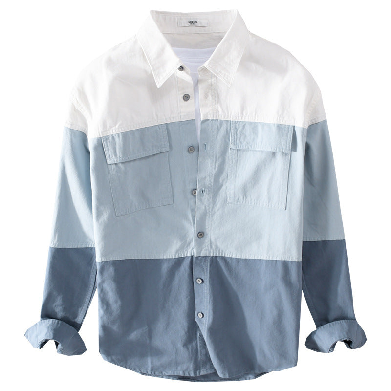 Men's Colorblock Overshirt in Shirt Jacket Style with Chest Pockets and Relaxed Fit Mune Fashion
