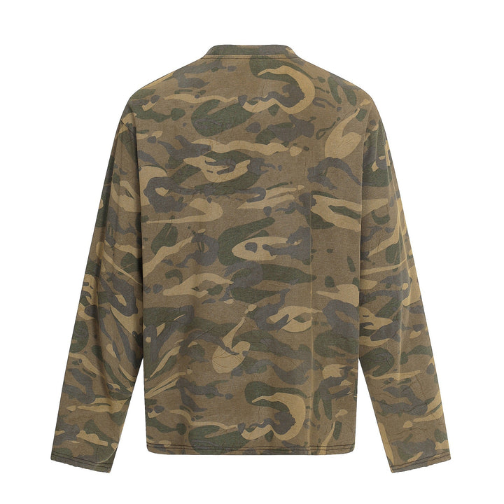 Men's camouflage long sleeve shirt in used look with round neckline and vintage print Mune Fashion