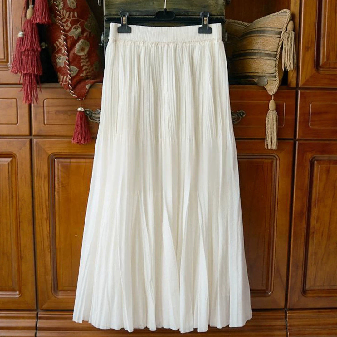 Women's longer pleated maxi skirt with high elastic waistband and multi-layer chiffon look Mune Fashion