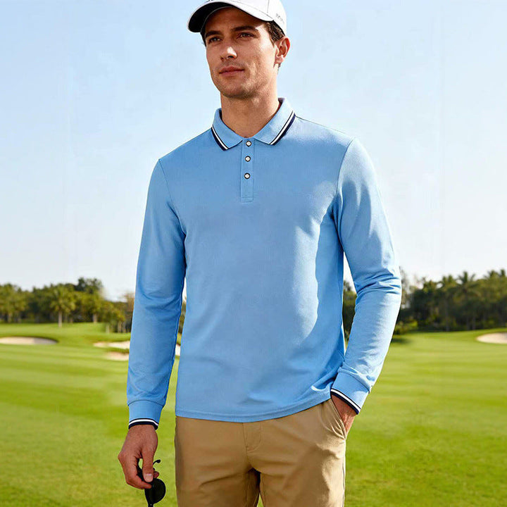 Men's Golf Performance Polo Shirt Long Sleeve Breathable with Contrast Collar Mune Fashion