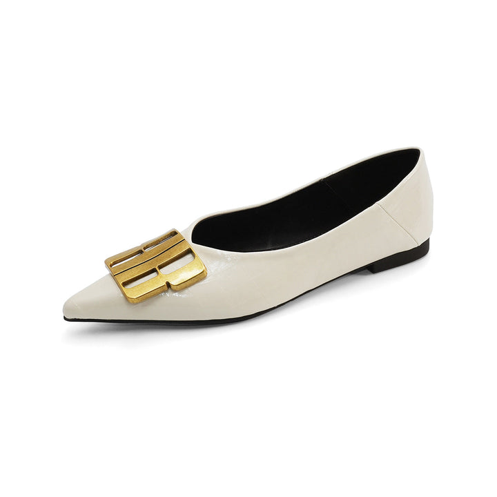 Elegant Women's Ballet Flats with Gold Buckle Appliqué