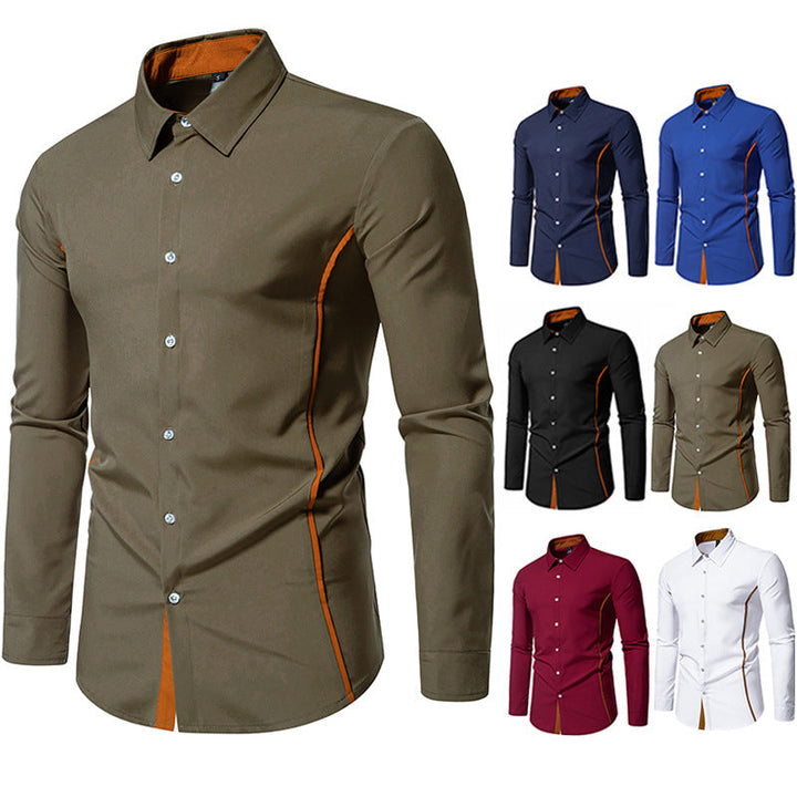 Men's Contrast Trim Slim-Fit Business Shirt with Cuffs Mune Fashion