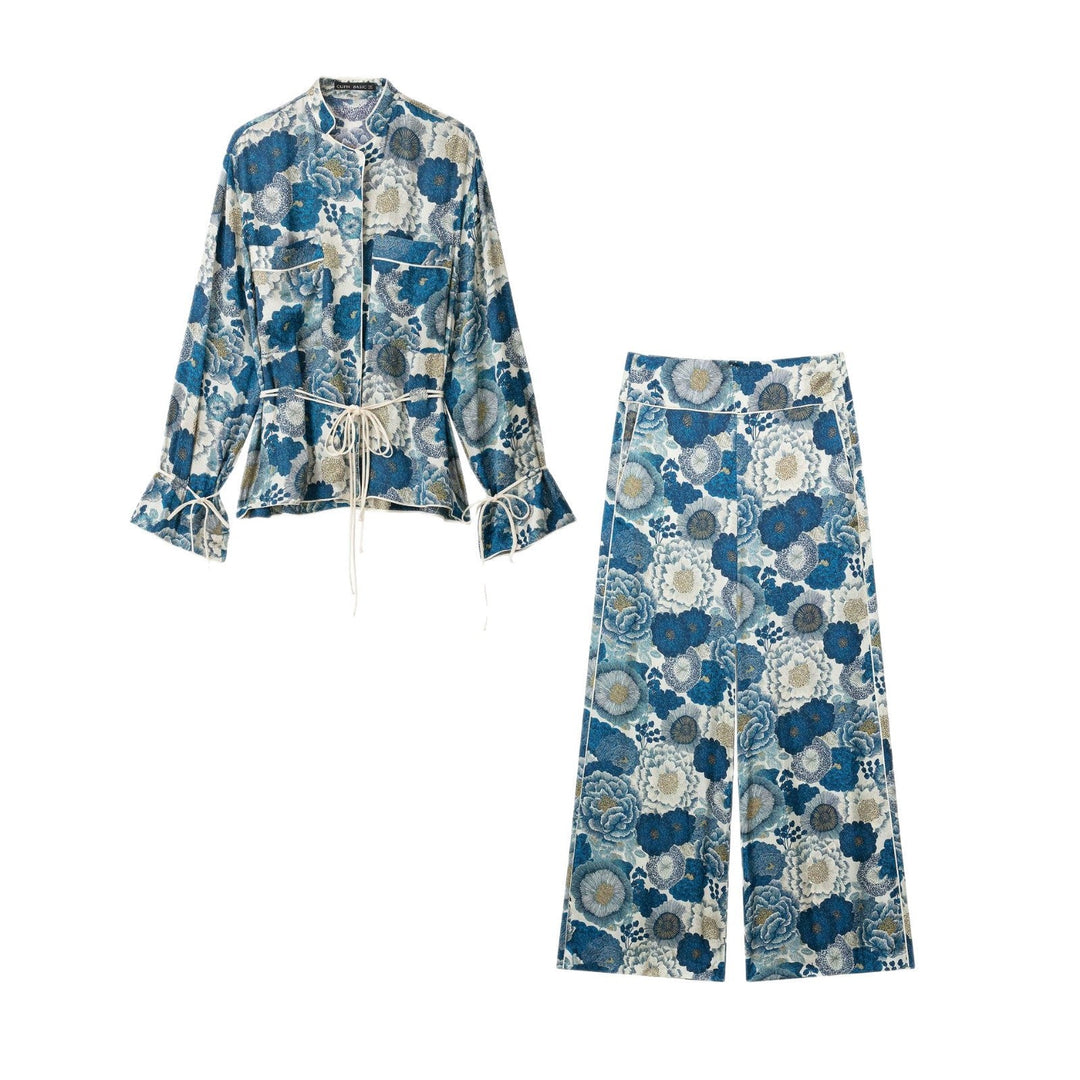 Women High-Waisted Cropped Palazzo Pants in Jacquard Woven Floral Design Mune Fashion