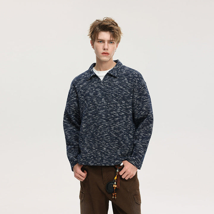 Herren Grobstrick-Kragenpullover mit V-Ausschnitt und Relaxed‑Fit Mune Fashion