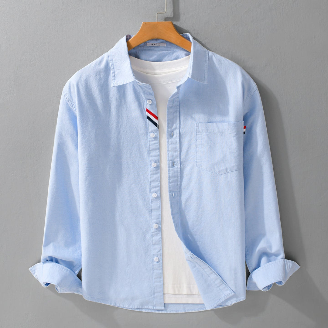 Men's Casual Cotton Overshirt with Chest Pocket and Subtle Tricolor Detail Mune Fashion