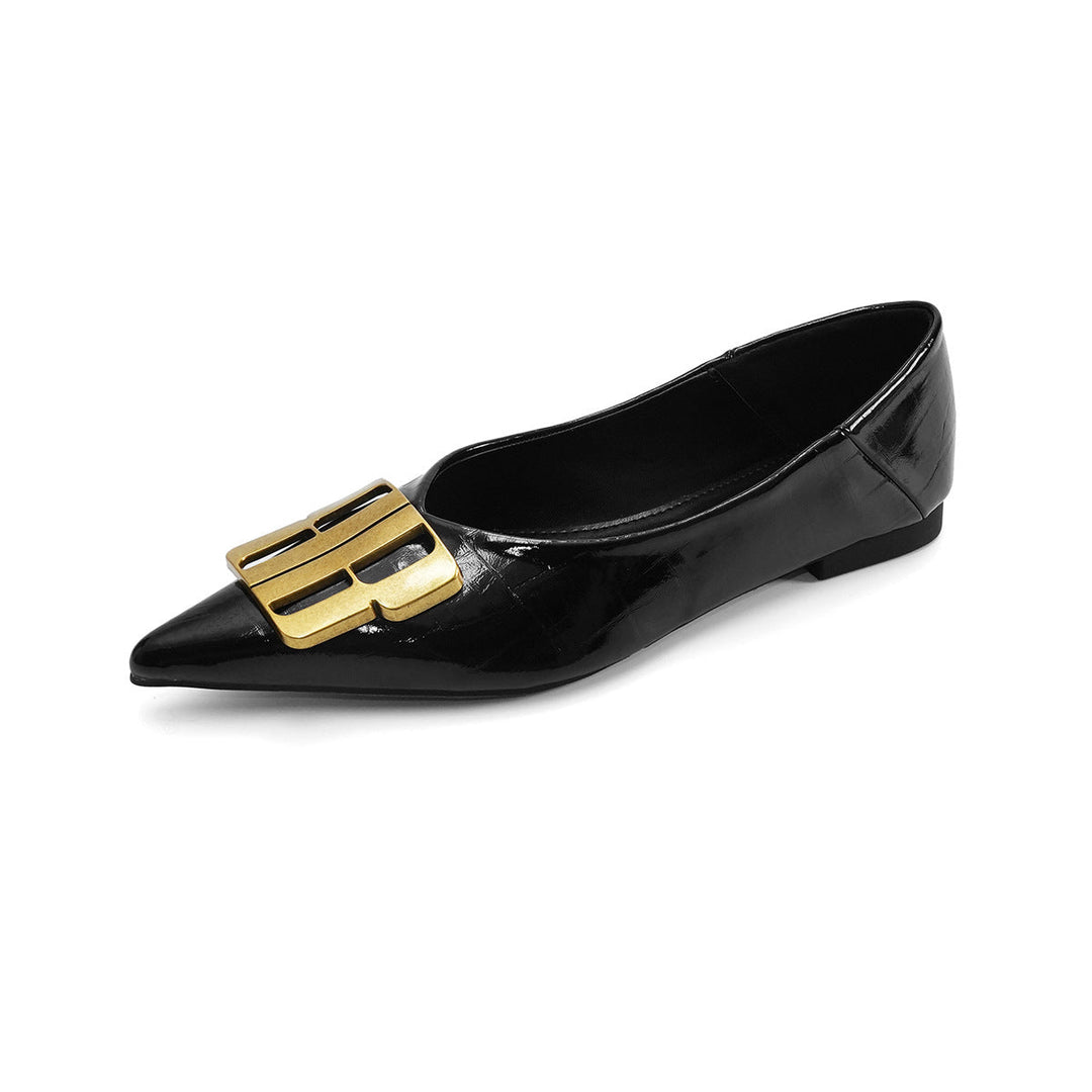 Elegant Women's Ballet Flats with Gold Buckle Appliqué