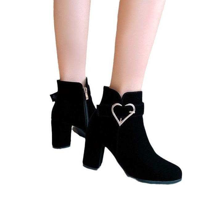 Ladies Elegant Block Heel Ankle Boots with Heart Details Mune Fashion