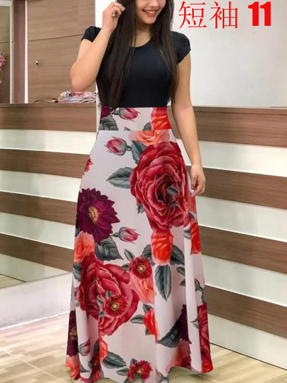 Women's Flowing Maxi Skirt with High Waist and Large Floral Print Mune Fashion