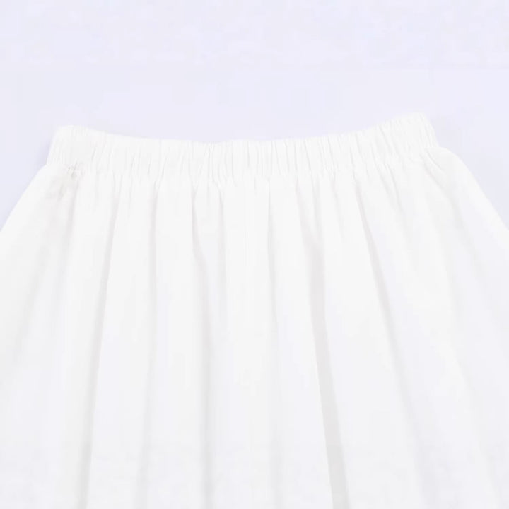 Women's midi skirt with elastic waistband, pleated details and embroidered lace trim Mune Fashion