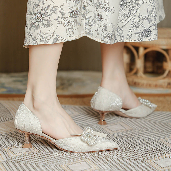 Elegant Women's Slingback Pumps with Pearl Bow