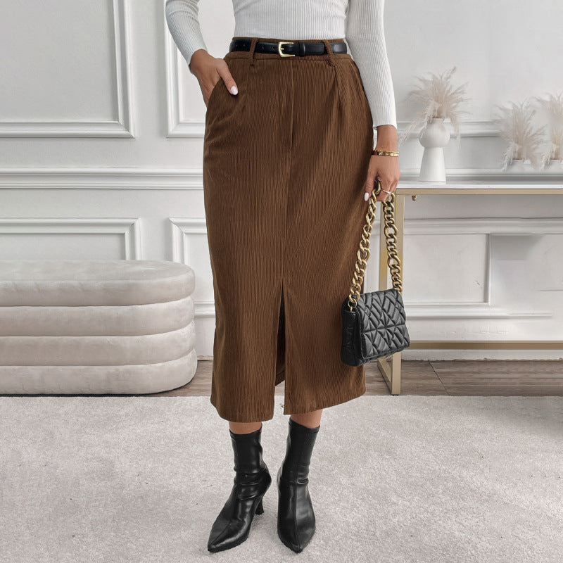 Women Elegant Midi Skirt with Split and Pockets Mune Fashion