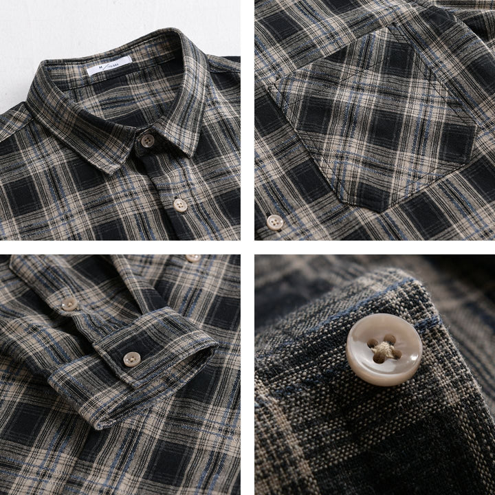 Men's Checked Flannel Overshirt in Vintage Look with Patch Chest Pocket and Casual Fit Mune Fashion