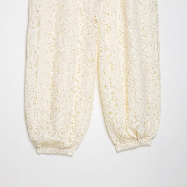 Ladies lace harem pants with wide leg, elastic waistband and gathered cuffs Mune Fashion
