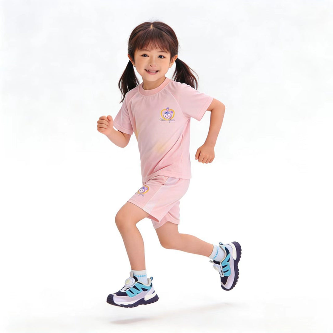 Children's Breathable Sport Set with Short-Sleeved Shirt and Elastic Waist Shorts
