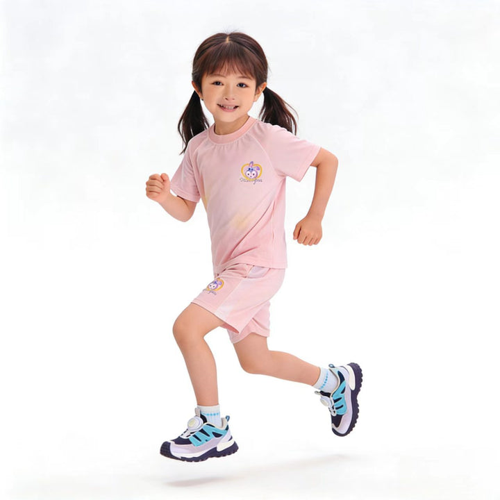 Children's Breathable Sport Set with Short-Sleeved Shirt and Elastic Waist Shorts