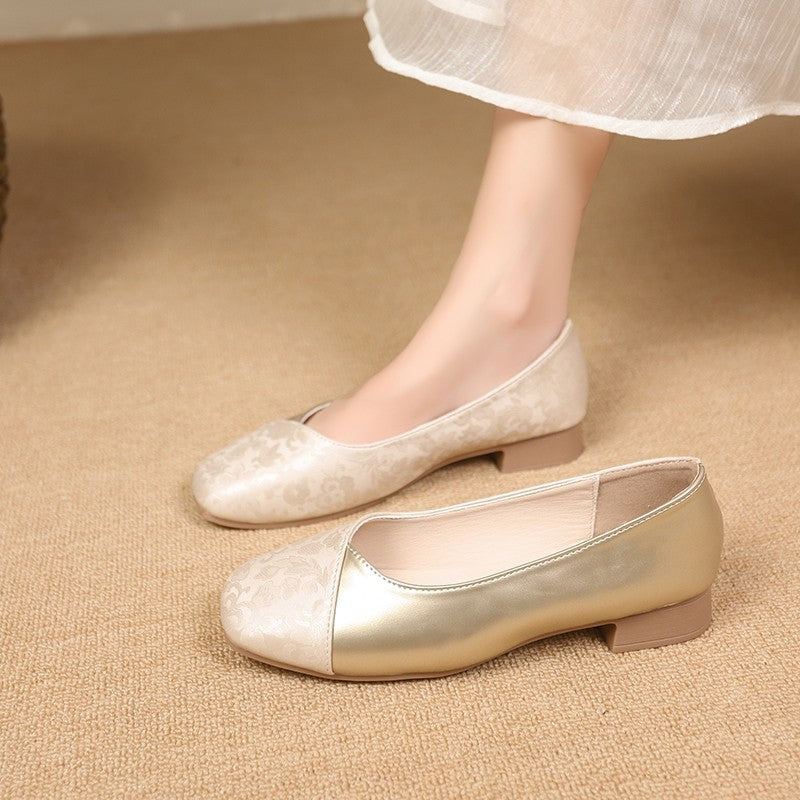 Women's Elegant Ballet Flats with Metallic and Floral Accents