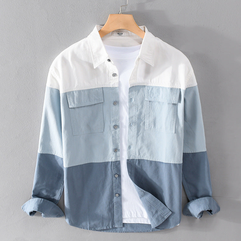 Men's Colorblock Overshirt in Shirt Jacket Style with Chest Pockets and Relaxed Fit Mune Fashion
