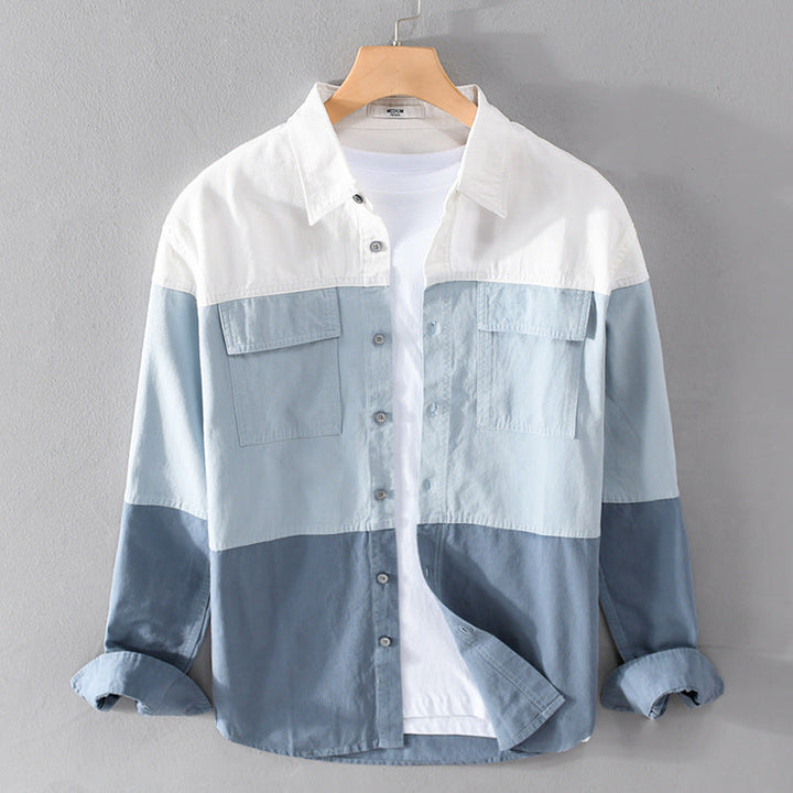 Men's Colorblock Overshirt in Shirt Jacket Style with Chest Pockets and Relaxed Fit Mune Fashion