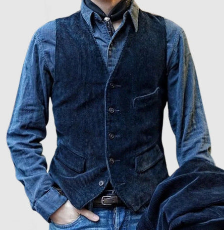 Men's cord waistcoat in rustic look with practical pockets Mune Fashion