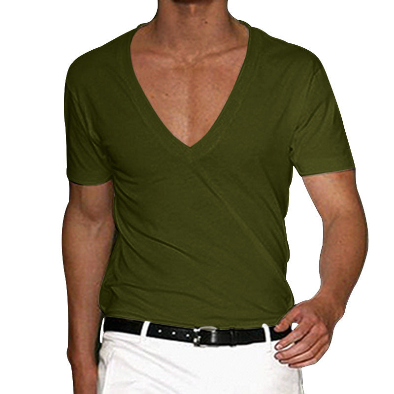 Men's tailored short-sleeve shirt with deep V-neck made of soft cotton-modal blend Mune Fashion