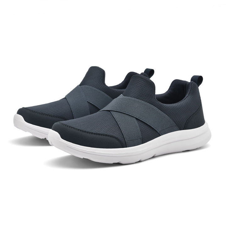 Women nan elastic Slip-On comfort sneaker with breathable knit upper, crossed stretch straps and cushioning EVA sole Mune Fashion