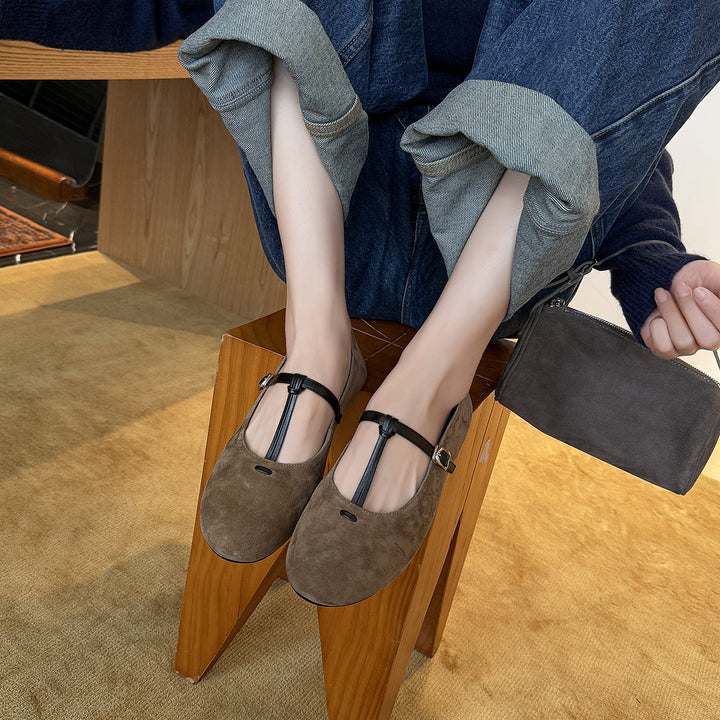 Women's Elegant Suede Ballet Flats with Strap