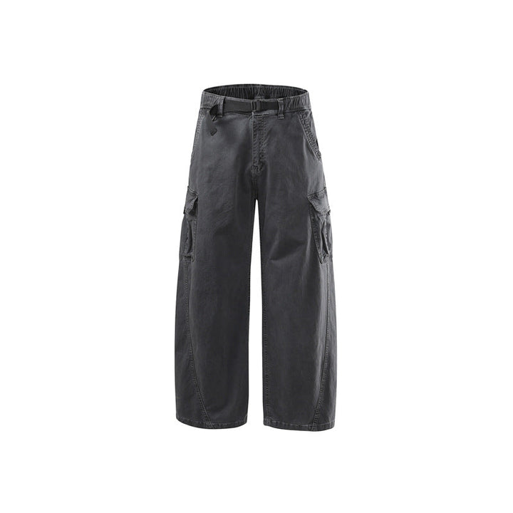 Herren Lässige weite Canvas-Cargo-Hose mit elastischem Tunnelzugbund und integriertem Webgürtel Mune Fashion