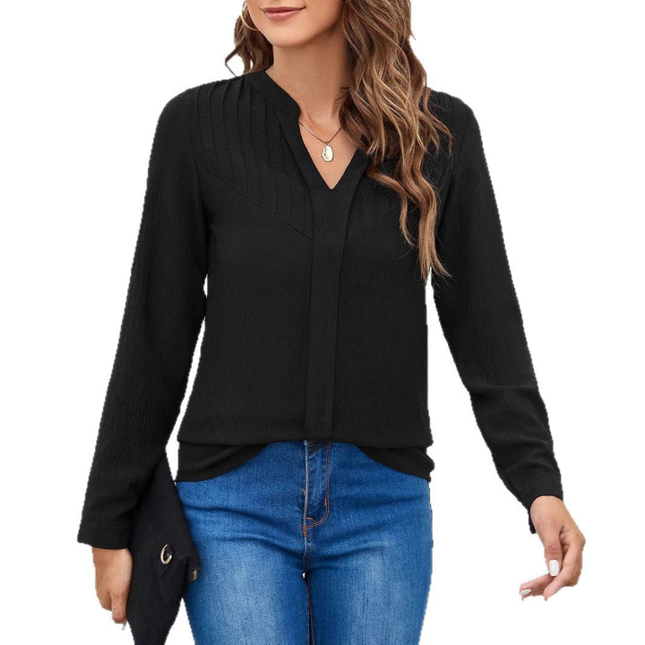 Ladies Fine Viscose Long Sleeve Blouse with Knife Pleats at the Top and Concealed Button Placket Mune Fashion