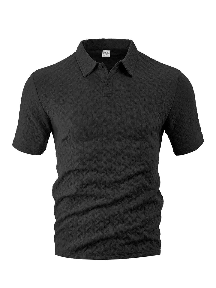 Men's structured short sleeve knit collar shirt with chevron pattern Mune Fashion