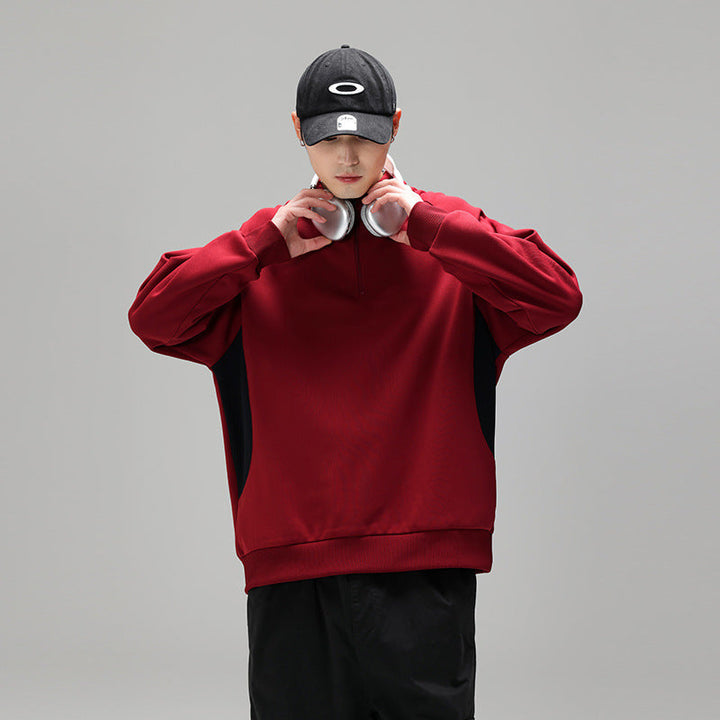 Herren Halbzip‑Sweatshirt mit Stehkragen und kontrastseitigen Einsätzen Mune Fashion