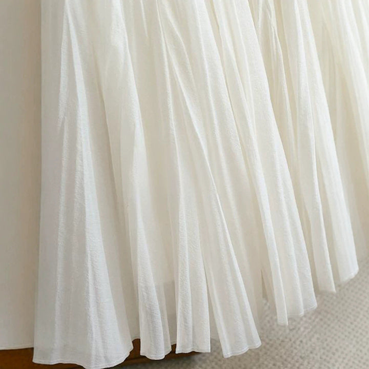 Women's longer pleated maxi skirt with high elastic waistband and multi-layer chiffon look Mune Fashion