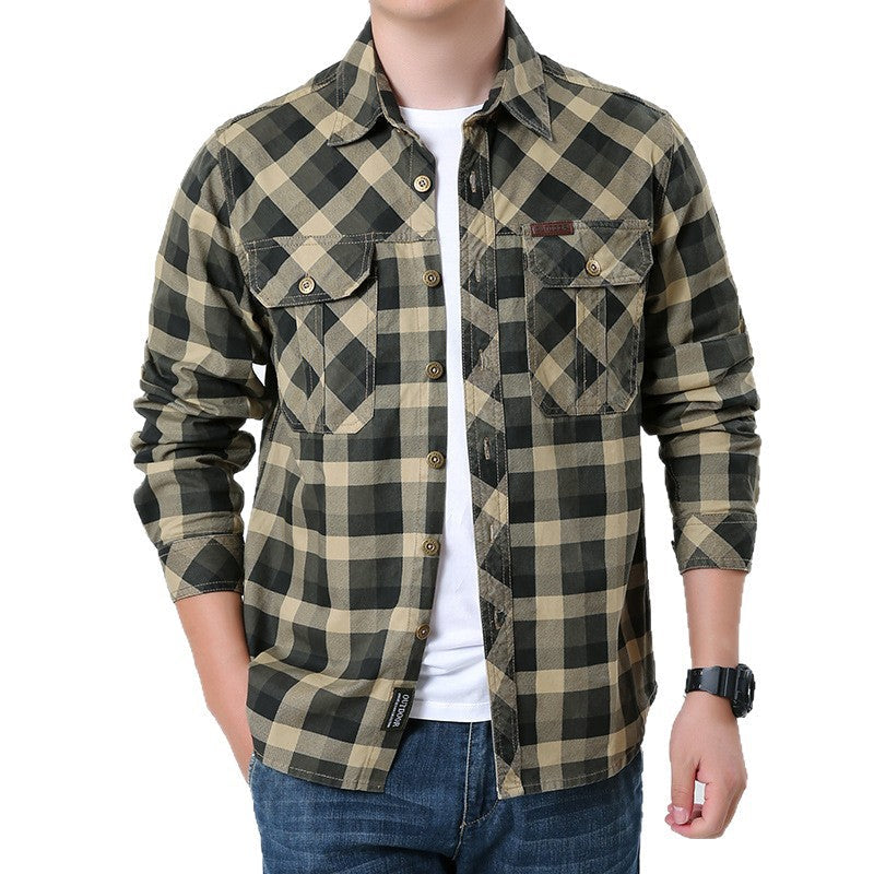 Men's Checkered Long Sleeve Shirt with Pockets Mune Fashion
