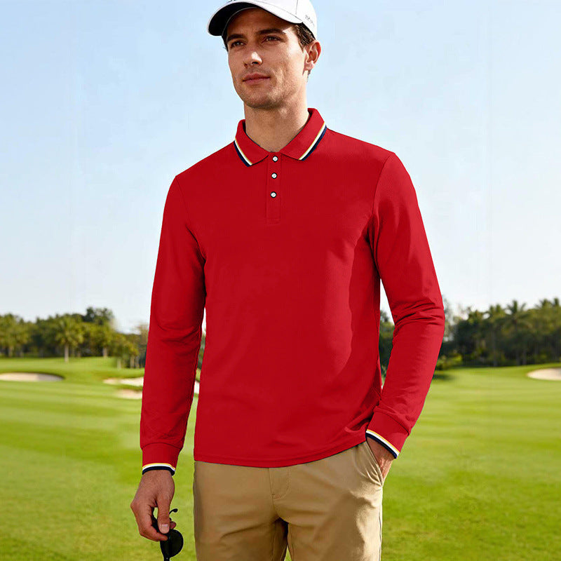 Men's Golf Performance Polo Shirt Long Sleeve Breathable with Contrast Collar Mune Fashion