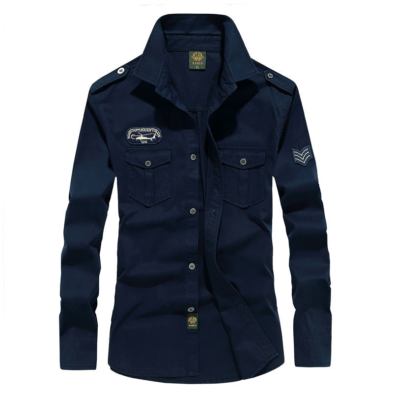 Men's military long-sleeve shirt with embroidered badges and chest pockets Mune Fashion