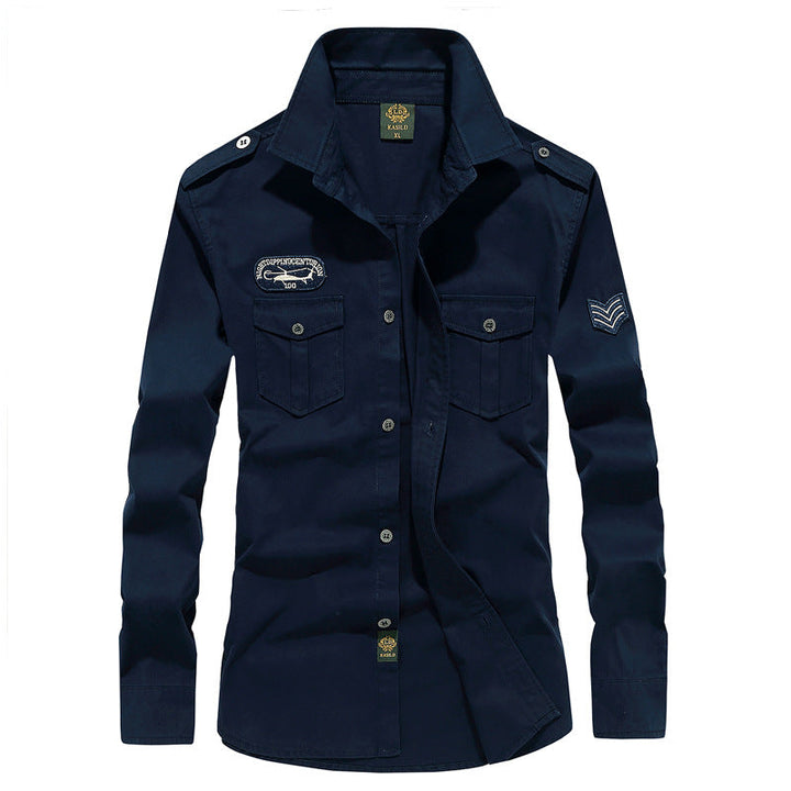 Men's military long-sleeve shirt with embroidered badges and chest pockets Mune Fashion