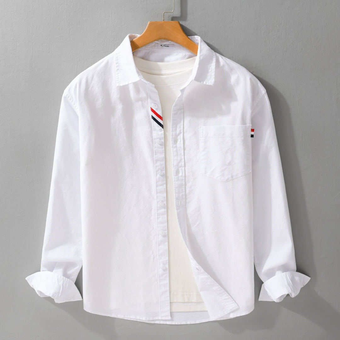 Men's Casual Cotton Overshirt with Chest Pocket and Subtle Tricolor Detail Mune Fashion