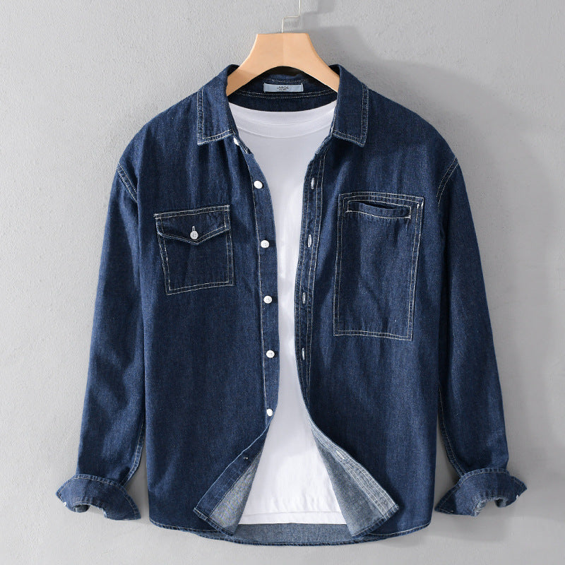 Men's jeans overshirt in worker style with double chest pockets and contrasting decorative seams Mune Fashion