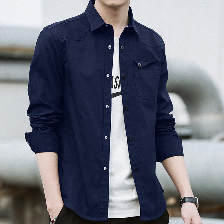 Men's cotton overshirt in worker style with chest flap pocket and shirt collar Mune Fashion