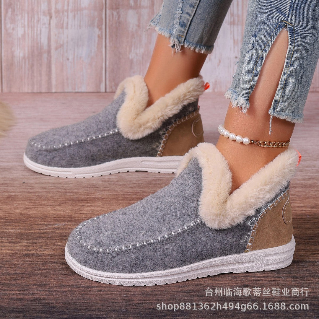 Ladies Padded Short Boot Slippers with Faux Fur Collar and Non-Slip Rubber Sole Mune Fashion