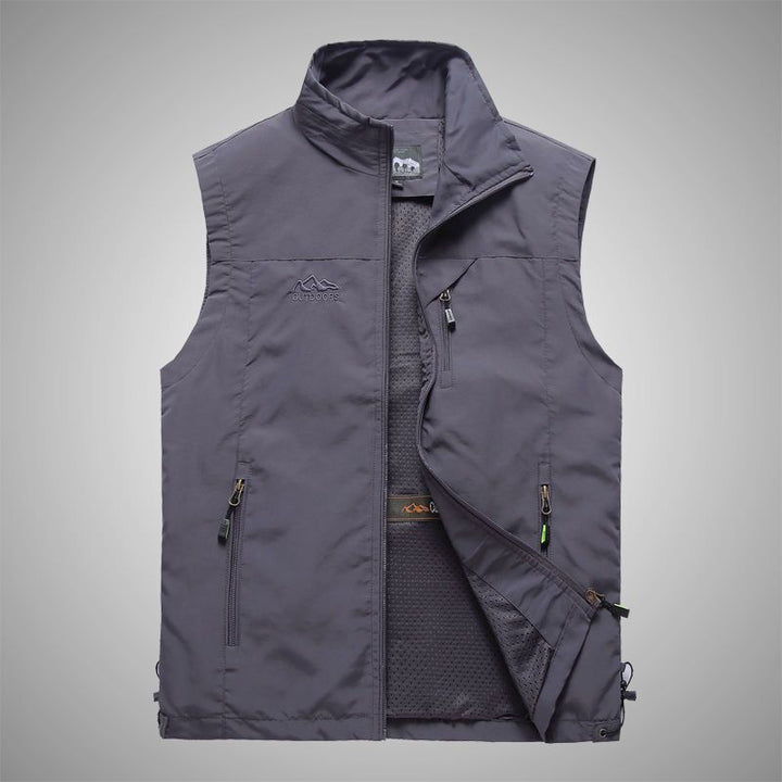Men's Lightweight Multifunctional Outdoor Vest with Zipper Pockets and Stand Collar Mune Fashion